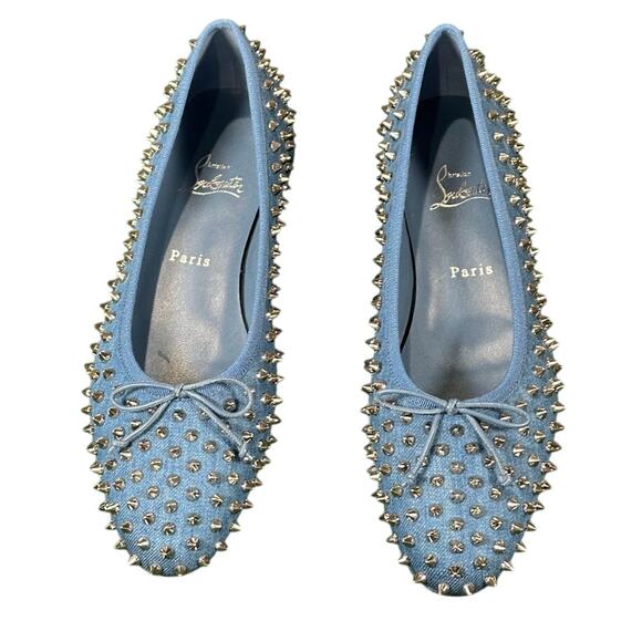 Christian Louboutin Sweetie Jane Spikes Denim Ballet Flats 40.5 NIB - Picture 4 of 7